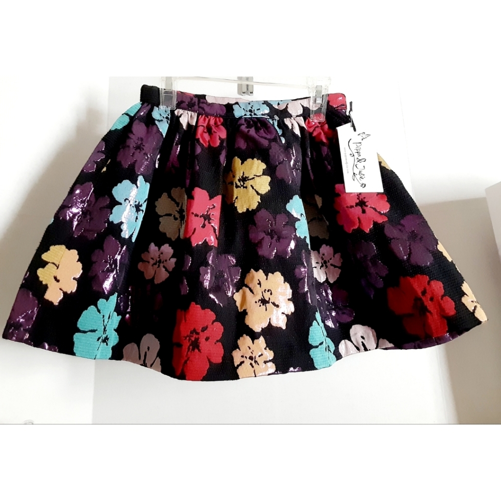 NWT Pippa & Julie BlackMulti Floral Pleat Circle Skirt